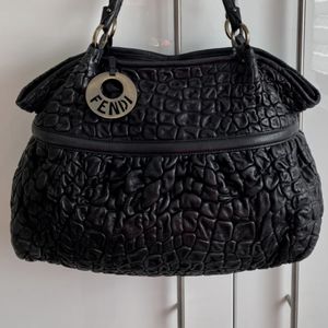 Beautiful Authentic Fendi Large Chef Black Leather Handbag